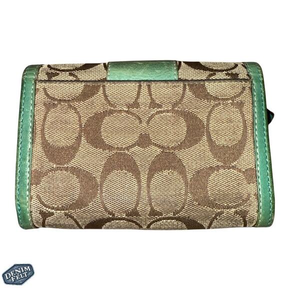 Coach Vintage Signature Canvas & Leather Trim Wallet Green/Brown Trifold - Picture 2 of 12
